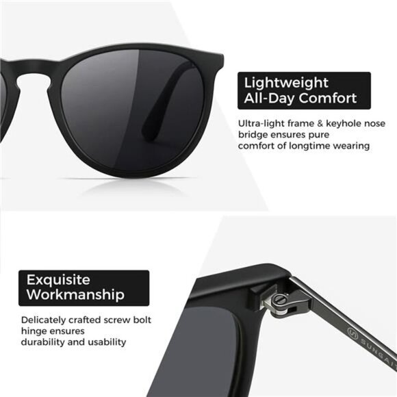Sungait Round Polarized Sunglasses Women Men Vintage UV400 Retro Glasses - Picture 3 of 7